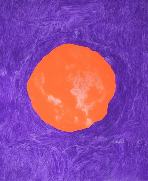 orange object and violet background